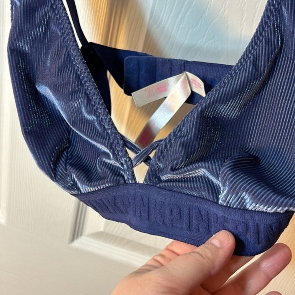 Size medium pink Victorias Secret unlined, purple velvet ribbed bralette - Picture 4 of 7